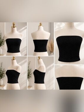 Forever 21 Black Ribbed Sparkle Strapless Tube Top Women’s Small Y2K